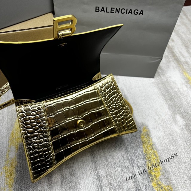 Balenciaga專櫃爆款鱷魚紋金色中號Hourglass沙漏包 巴黎世家頂級原單手提肩背包 fyj1209